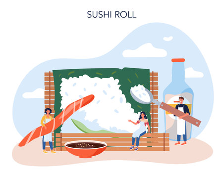 Sushi chef concept. Restaurant chef cooking rolls and sushi.のイラスト素材