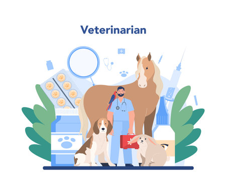 Pet veterinarian concept. Veterinary doctor checking and treatingのイラスト素材