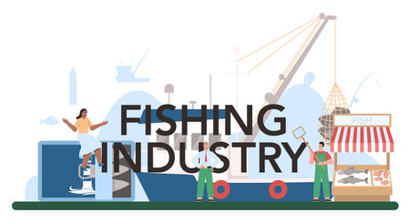 Industrial fishing typographic header. Capture fisheries, seafood productionのイラスト素材