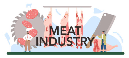 Meat production industry typographic header. Butcher or meatmanのイラスト素材
