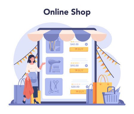 Hairdresser online service or platform. Idea of men are.のイラスト素材