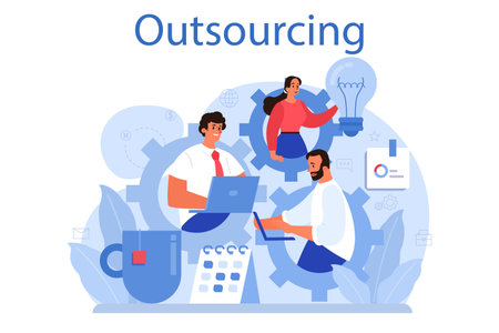 Outsourcing concept. Idea of teamwork and project delegationのイラスト素材