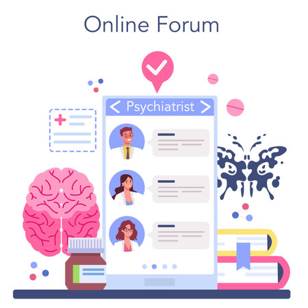 Psychiatrist online service or platform. Mental health diagnostic.のイラスト素材