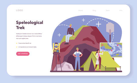 Speleologist web banner or landing page. Scientst exploringのイラスト素材