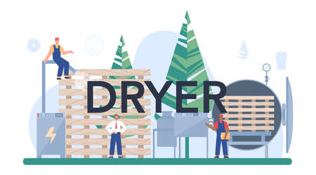 Dryer typographic header. Wood drying as a forestry productionのイラスト素材