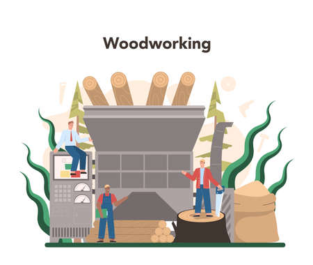 Wood industry and paper production concept. Logging and woodworkingのイラスト素材
