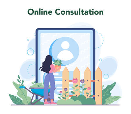 Gardener online service or platform. Idea of horticultural designerのイラスト素材