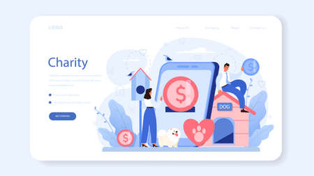 Charity web banner or landing page. People or volunteer donateのイラスト素材