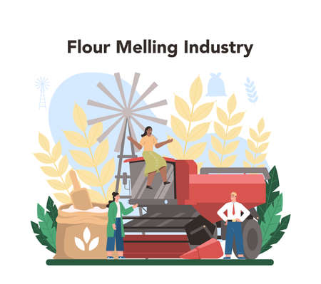 Flour melling industry. Modern grain processing industrial factoryのイラスト素材