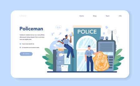 Police officer web banner or landing pag. Detective making investigationのイラスト素材