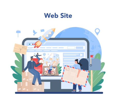 Postman profession online service or platform. Post office staffのイラスト素材