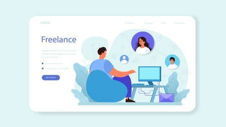 Freelance web banner or landing page. People working remotelyのイラスト素材