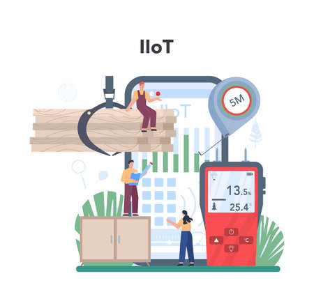 Wood industry online service or platform. Checker inspectorのイラスト素材