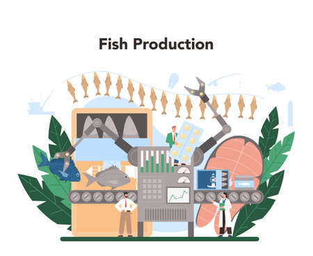 Industrial fishing concept. Capture fisheries, seafood productionのイラスト素材