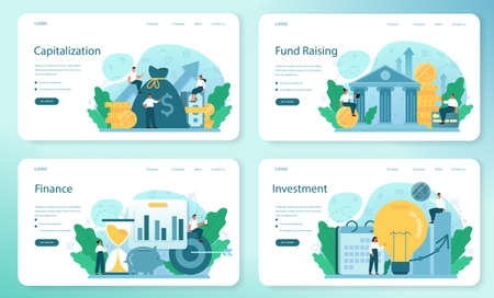 Capitalization of a company web banner or landing page set. Appraisal of companyのイラスト素材