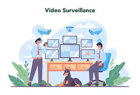 Security guard concept set. Surveillance and ptrotection idea.のイラスト素材