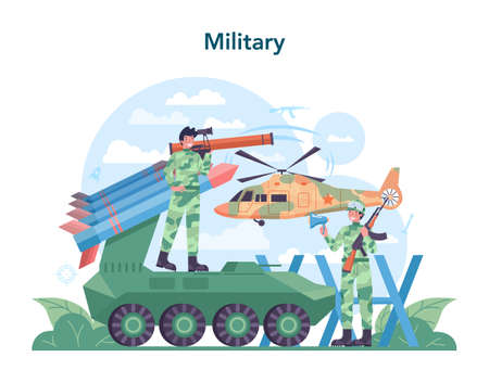 Soldier concept. Millitary force employee in camouflage with a weapon.のイラスト素材