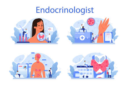 Endocrinologist concept set. Thyroid examination. Doctor examineのイラスト素材