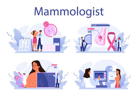 Mammologist concept set. Consultation with doctor about breast diseaseのイラスト素材
