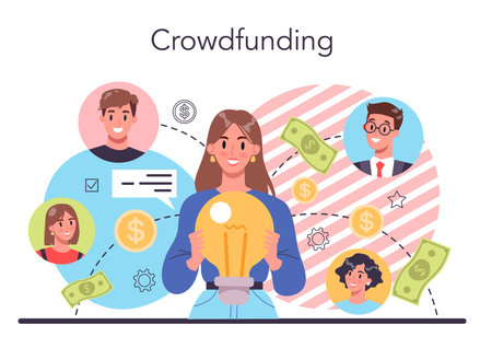 Crowdfunding concept. Financial support of new business project.のイラスト素材