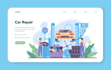 Car service web banner or landing page. People repair carのイラスト素材