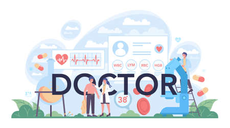 Doctor typographic header. Healthcare, modern medicine treatment, analysisのイラスト素材
