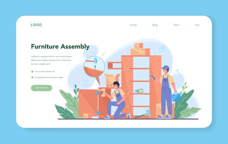Wooden furniture maker or designer web banner or landing page.のイラスト素材