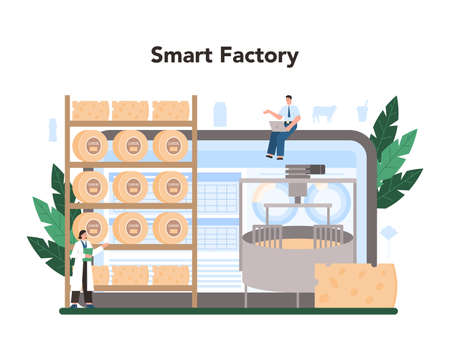 Dairy production industry online service or platform. Dairy naturalのイラスト素材