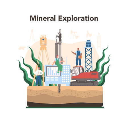 Mining concept. Mineral and natural resources extraction. Worker in uniformのイラスト素材