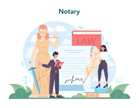 Notary service concept. Professional lawyer signing and legalizing paperのイラスト素材