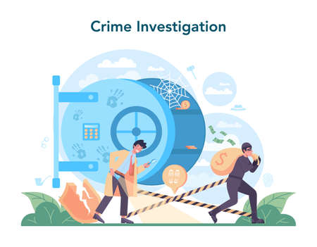 Professional detective concept. Agent investigating a crime placeのイラスト素材