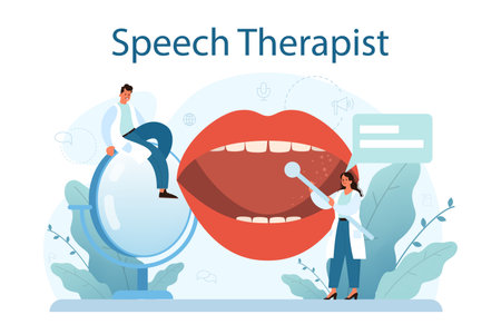 Speech therapist concept. Didactic correction and treatment idea.のイラスト素材
