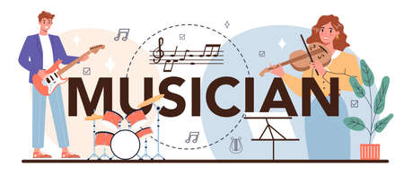 Musician typographic header. Music artist playing instruments.のイラスト素材