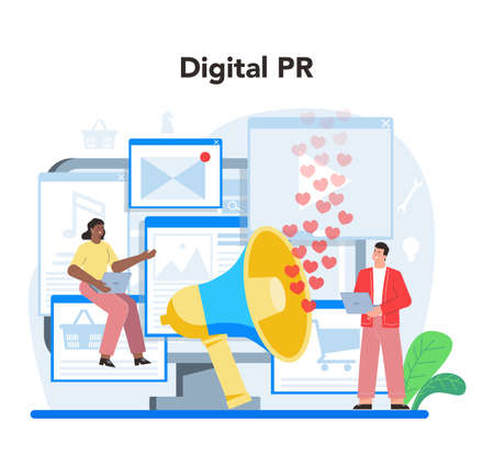 Public relations concept. Idea of making announcements through massのイラスト素材