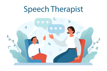 Speech therapist concept. Didactic correction and treatment idea.のイラスト素材