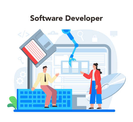 Software developer concept. Idea of programming and codingのイラスト素材