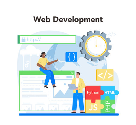 Web development concept. Website optimization and web page interfaceのイラスト素材