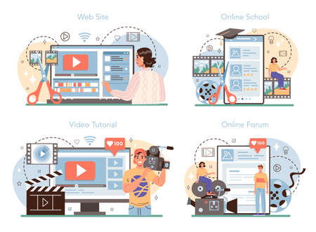 Videographer online service or platform set. Video productionのイラスト素材