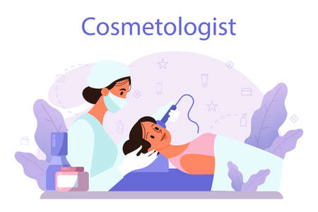 Cosmetologist concept, skin care and treatment. Young woman treatingのイラスト素材