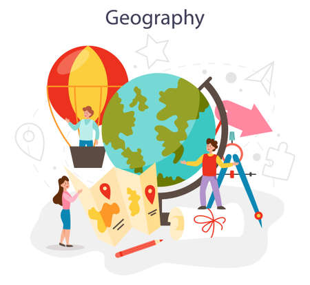 Geography class concept set. Studying the lands, features, inhabitantsのイラスト素材
