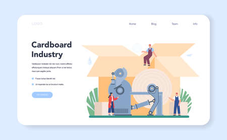 Paper production and wood processing web banner or landing pageのイラスト素材