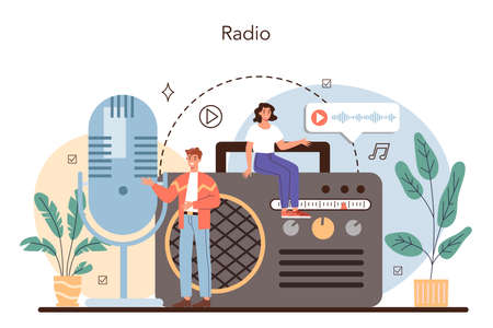 Radio host concept. Idea of news broadcasting in the studio.のイラスト素材