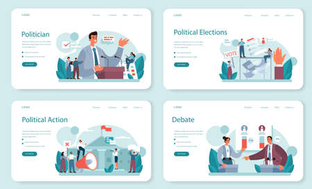 Politician web banner or landing page set. Idea of election and government.のイラスト素材