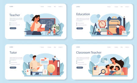 Teacher web banner or landing page set. Profesor standingのイラスト素材