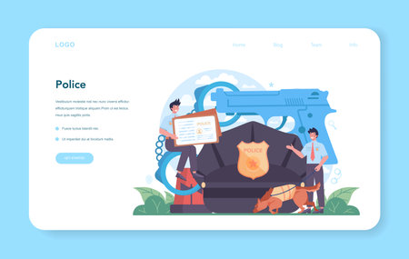 Police officer web banner or landing page. Detective making investigationのイラスト素材