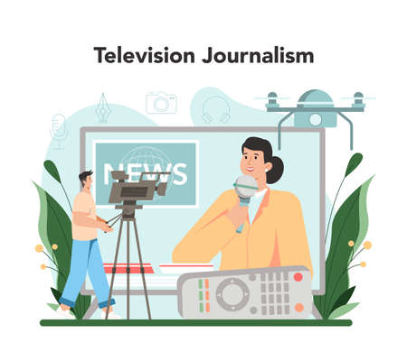 Journalist concept. Television journalism. TV reporter announce newsのイラスト素材