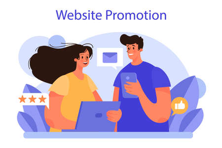 Website promotion concept. Online business promotion with a commercialのイラスト素材
