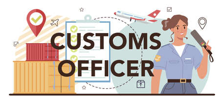 Customs officer typographic header. Passport control at the airport.のイラスト素材