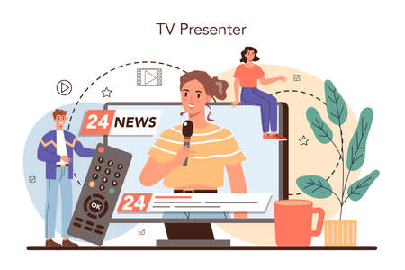TV presenter concept. Television host in studio. Broadcasterのイラスト素材