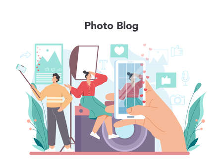 Photo blog concept. Sharing media content in the internet. Idea of social media